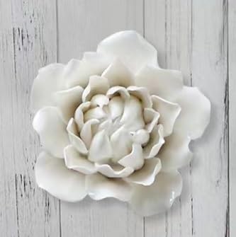 Common Peony 3.94" Ceramic Porcelain Flower Wall Art, Handmade 3D Wall Art Hanging Sculpture for Home Office Decor (White)