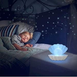 LKUA Shell Pearl Beach Themed Night Light, RGB 8 Colors Changing Mood Shell Pearl Lamps, Bedside LED Clamshell Portable Night Lights for Bar (White)