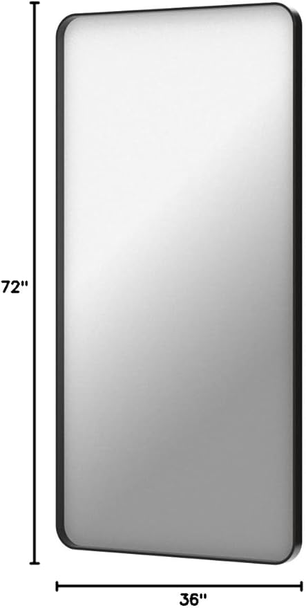 TokeShimi 72x36 Inch Black Bathroom Mirror for Wall Vanity Mirror with Non-Rusting Aluminum Alloy Brushed Matte Metal Frame Soft Rounded Corner for Modern Farmhouse Decor (Horizontal/Vertical)