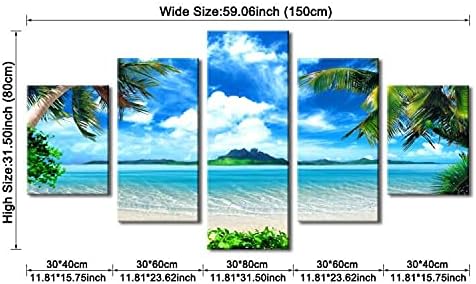 Pyradecor 5 Piece Canvas Prints Wall Art for Living Room Kitchen Home Decorations Large Modern Gallery Wrapped Pretty Landscape Blue Ocean Beach Pictures Paintings Artwork Ready to Hang L