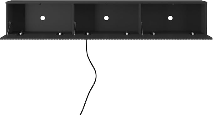 KEIKI 11.8" H x 68.8" L Floating TV Stand Wall Mounted with 16 Color LEDs & Power Outlets for TVs Up to 70 Inch, Wooden Media Console Entertainment Center Television Table Cabinet for Living Room