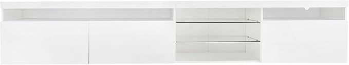 Merax Unique Design TV Stand with 2 Glass Shelves and LED Color Changing Lights, Ample Storage Space Media Console for Television Up to 100", Versatile Cabinet for Living Room, White