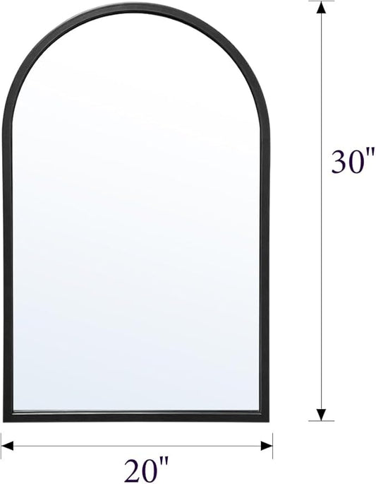Wall Mounted Mirror, 30“x20 Black Bathroom Mirror, Arched Window Mirrors for Wall, Arched Top Mirror with Metal Frame, Vanity Mirror for Living Room or Bedroom