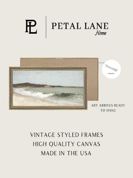 Petal Lane Beach Wall Art - 16x9 Framed Antique Decor - Make Your Own Gallery Wall Frame Set - Dark Academia Wall Decor - Canvas Wall Art with Vintage Frame (Beach Landscape)