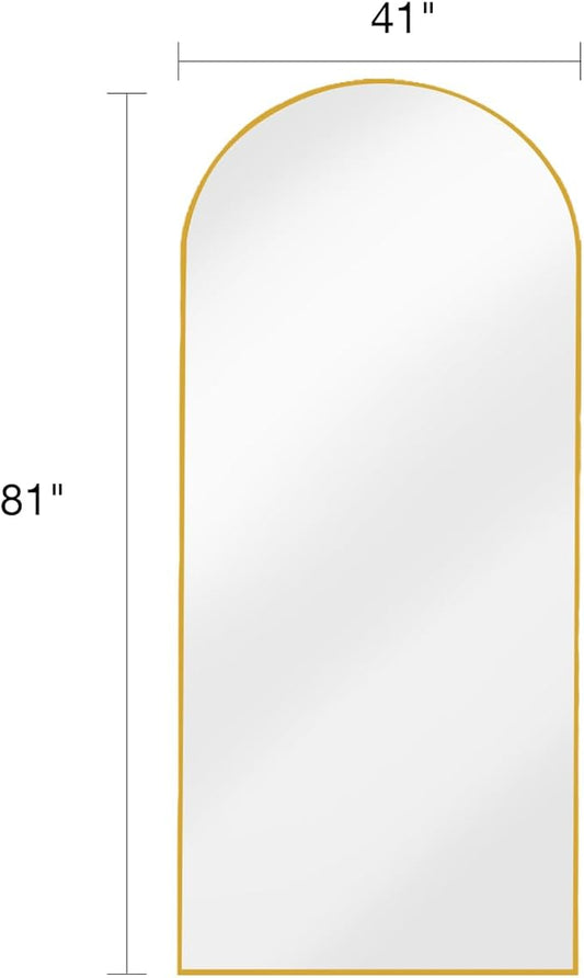 DYNWELL Arched Full Length Mirror, Floor Mirror with Stand, 41"x81" Large Mirror, Wall Mirror Full Length, Gold Floor Length Mirror, Body Floor Mirror, Wall Mounted Mirror for Bedroom, Gold