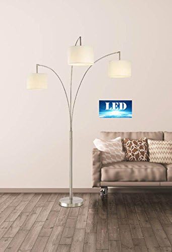 Artiva USA LED602108FSN Lumiere Modern LED 80" 3-Arched Floor Lamp with Dimmer, Brushed Steel