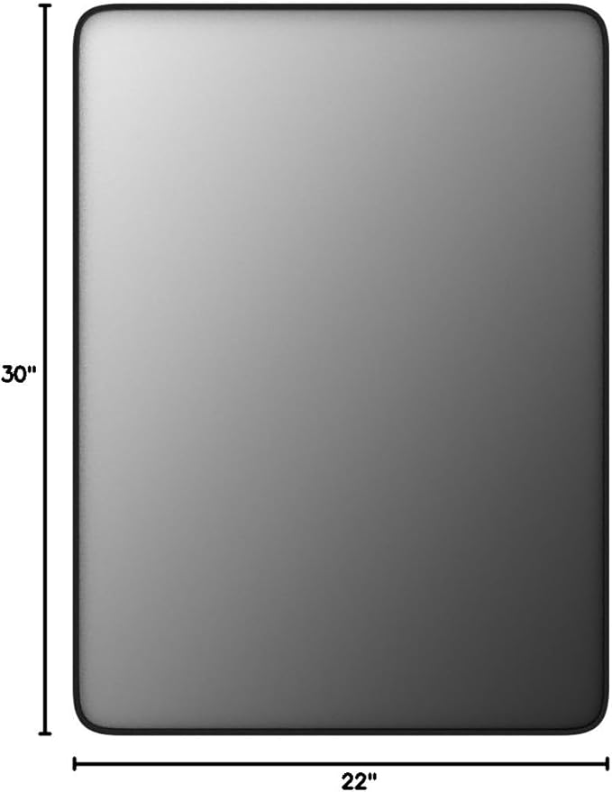22x30 Inch Black Metal Framed Mirror for Bathroom, Matte Black Vanity Mirror, Rounded Rectangle Bathroom Mirror, Anti-Rust, Shatterproof (Horizontal/Vertical)