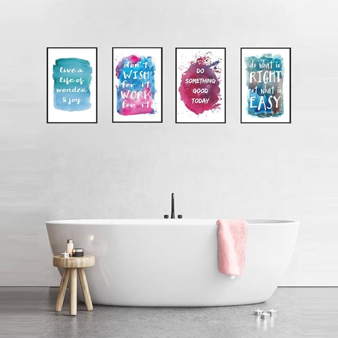 Set of 4 Framed Motivational Wall Art Inspirational Quote Watercolor Phrase for Living Room Decor, Canvas Painting Posters Print Pictures for Office Bedroom Home kitchen Decoration