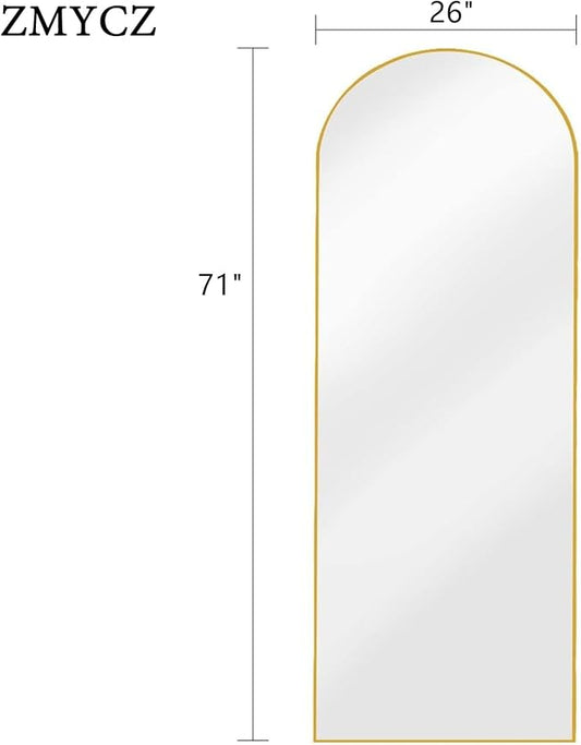 Mirror Full Length, 71"x26" Arched Full Length Mirror, Arch Mirror with Stand, Large Standing Mirrors, Oversized Full Body Mirrors with Aluminum Frame for Bedroom, Living Room (Gold)