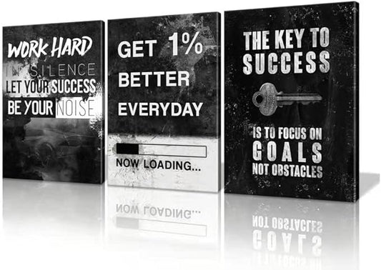 KAWAHONE Success Canvas Wall Art for Home Office Workplace, Perseverance Leader Canvas Quotes Motivate Success Positive Poster Framed Motivation Gift Ready to Hang