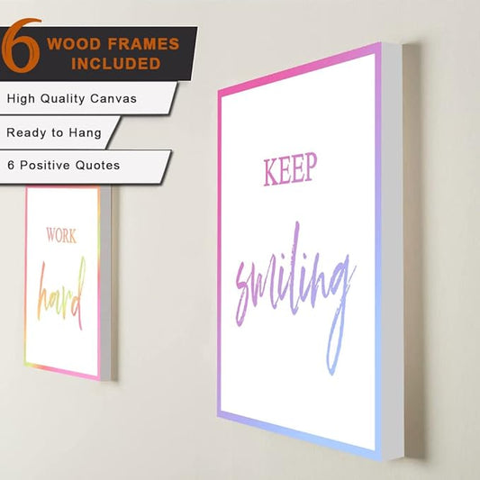 Motivational Wall Art for Women, Framed Inspirational Wall Art Canvas Positive Quote for Living Room Bedroom Office, Stretched Ready to Hang (Set of 6, 8X10in, Framed)