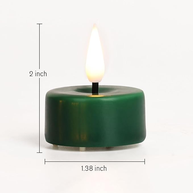 Eywamage Green Flameless Wax Tealights with Remote Batteries, Flickering LED Tea Votive Candles Set of 10