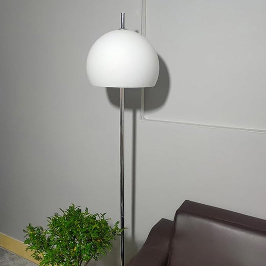 Contemporary Frosted Glass Floor Lamp Mushroom Dome Shaped Art Deco Standing Lamp Tall Bauhaus Lamp Mid-Century Modern Floor Light for Living Room Bedroom - Silver Base
