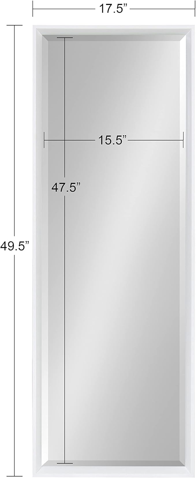 Kate and Laurel Calter Modern Framed Full Length Wall Mirror, 17.5 x 49.5, White, Decorative Rectangular Wall Mounted Full Body Beveled Mirror for Glam Wall Decor