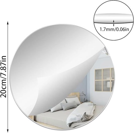 7.87" Round Wall Mirror Tile Self Adhesive Acrylic Mirror Sheet Sticker for Bathroom, Bedroom, Door, Home Decor