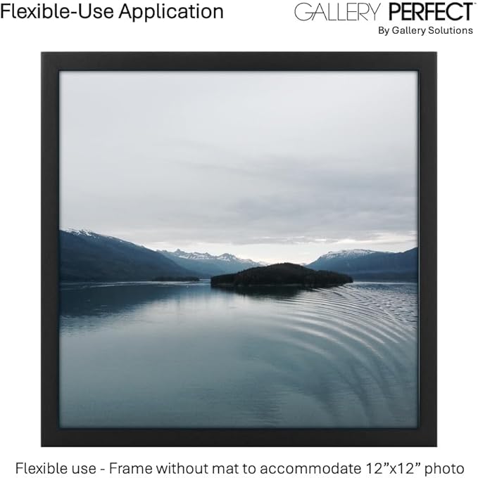 Gallery Perfect 12x12 Picture Frames, 9 Piece Set with Real Glass Cover for 8x8 Photos With Mat, Picture Frames Collage Wall Decor for Gallery Wall, Home Decor, Black
