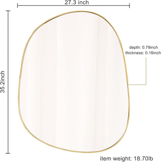 ELEHUME Asymmetrical Mirror for Wall Decor 27"*35", Modern Gold Framed Wall Mirror for Living Room Bathroom Bedroom Entryway ELE-STOU-0063Gold