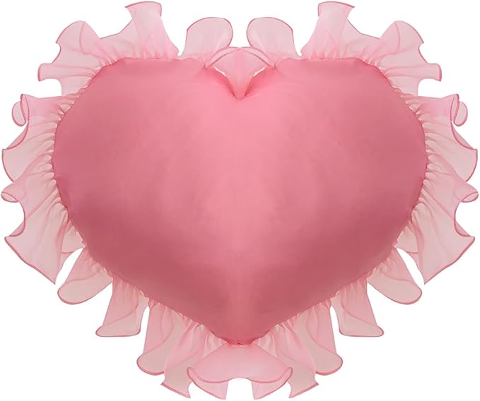 MOJUN Heart Pillow, Pink Ruffles Design Love Throw Pillows Decorative Pillows for Bed Couch Cute Room Decor Heart Shaped Throw Pillow Cushion for Living Room Bedroom Gifts Pillows