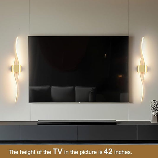 Modern Wall Sconces Set of 2, Dimmable LED with Remote Control, Gold Indoor Wall Sconce, Hard Wired Wall Lights for Living Room, LED Wall Decor for Hallway, Bedroom, 40.5"in, 3 Color, Timer, Memory
