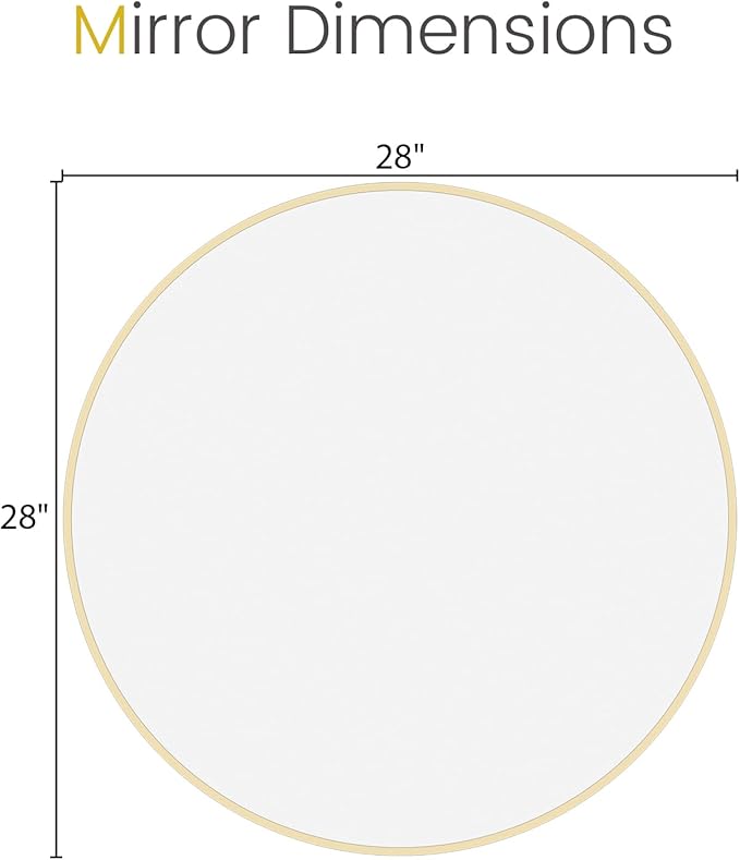 HOMECOOKIN Bathroom Round Wall Mirror, 28" Gold Modern Circle Vanity Mirror with Metal Framed, Wall Mounted Decorative Mirrors for Entryway Living Room,Hanging or Leaning, Anti-Rust, Tempered