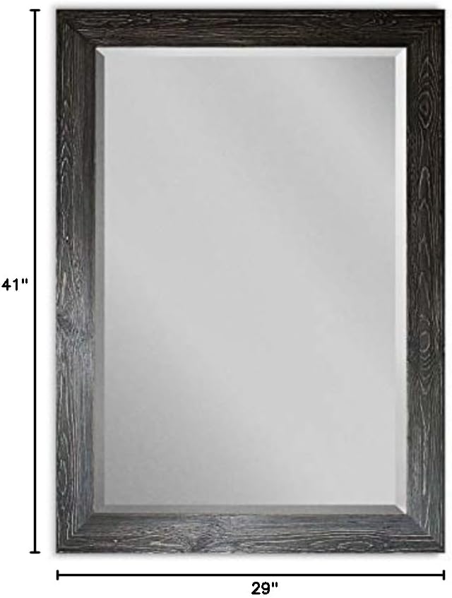 Renditions Gallery Rectangular Vintage Black Wood Framed Body Mirror Verticle Or Horizontal Farmhouse Wall Mounted Vanity Mirror for Living Room Bedroom Home Decor - 41"x29" LT07