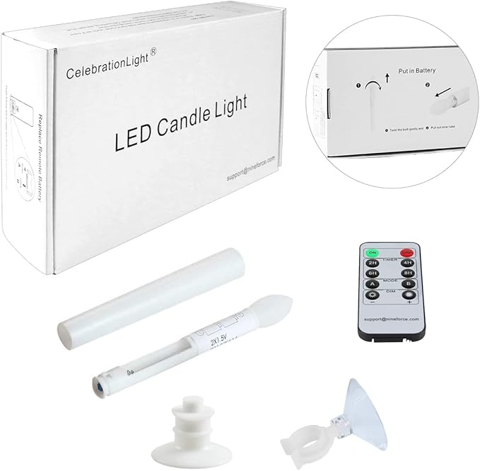 6 Pack Flameless Taper Candles with Remote/Timer & Suction Cup, Battery Operated Flickering LED Window Candles, Vintage Christmas Electric Fake Candlesticks, White Holder