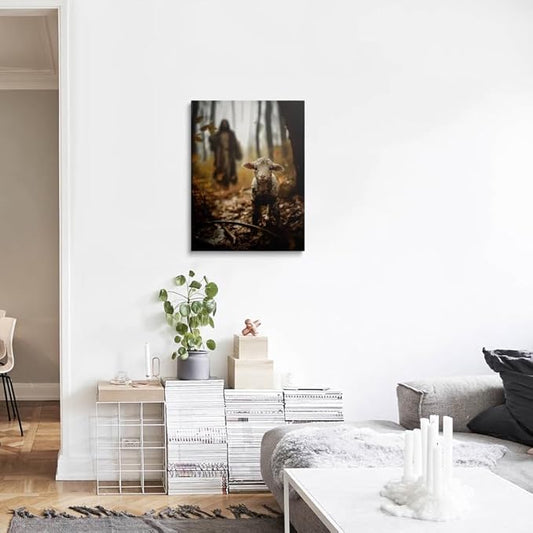 Religious wall decor for prayer room Christian wall art for Christmas decorations indoor Jesus and Lamb canvas wall prints Jesus Running After Lost Lamb Picture for home decor Baptism gifts for boys-girl serenity prayer wall art for catholic Women chri...