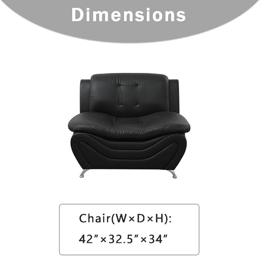 Leather Couches for Living Room, Living Room Couch Set, Sofa for Bedroom, Apartment, Living Room Furniture Sets (a-Leather Black, Chair)