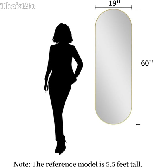 Oval Full Length Mirror, 60"×19" Wall-Mounted Mirror with Gold Frame in Shiny Gold, Ultra-Clear Explosion-Proof Dressing Mirror, Simple & Classic Deco for Cloakroom/Bedroom/Living Room