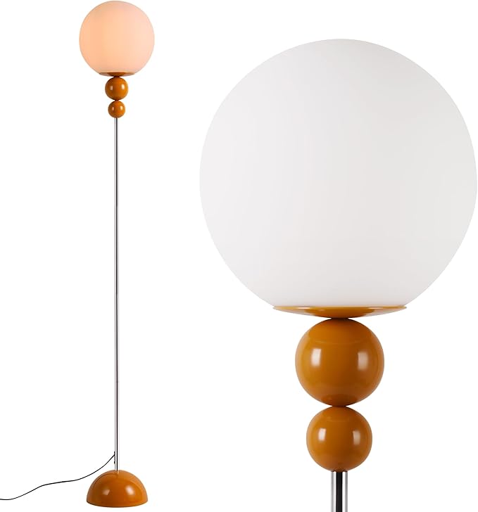 DEC LUCE DECOLUCE LIGHTING Modern Floor Lamps for Living Room, Globe Glass Shade Floor lamp for Bedroom, Standing lamp for Office, Corner(Orange)
