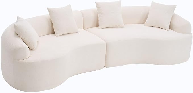 KEIKI Curved Chenille Modular Sectional Couches with Pillows, 4 Seater Oversized Upholstered Luxury Plush Cloud Sofa for Living Room Apartment, Full Compression Sponge,
