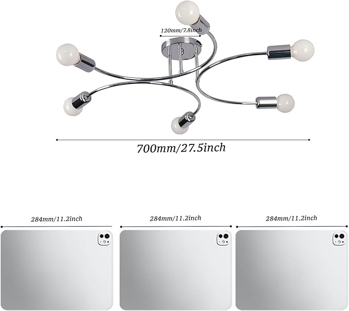FRIXCHUR 6-Light Sputnik Chandelier, Sliver Mid-Century Modern Semi Flush Mount Ceiling Light, Metal Fixture with E26 Sockets for Bedroom, Living Room, Kitchen (Bulbs Not Included)