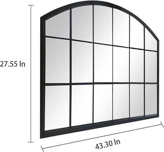 WAMIRRO Black Grid Wall Mirror,Wide Window Pane Black Mirror,Farmhouse Arched Wall Mirror,Mantel Mirror for Fireplace/Entryway/Hallway/Living Room,44“X28”