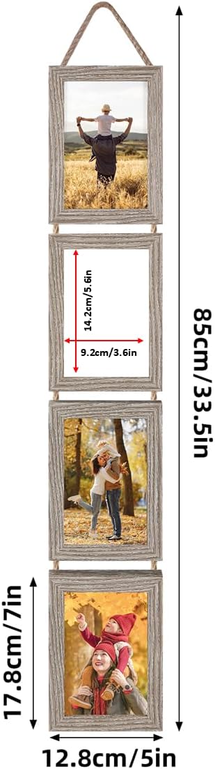 Lavezee 4x6 Hanging Collage Picture Frames Set of 2, 8 Opening Vertical Frame Made to Display 4 by 6 Inch Photo for Wall Decor, Rustic