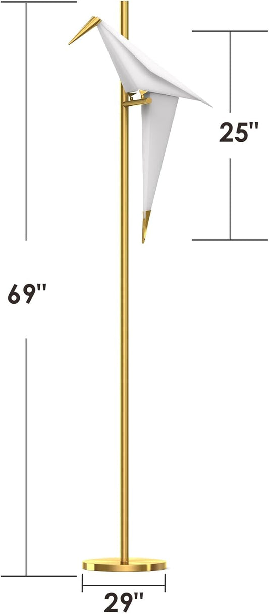 62 Inch Modern Bird Floor Lamp, Gold Bird Swing Floor Light Fixtures for Dining Room, LED Origami Swing Paper Crane Standing Floor Lamp for Living Room