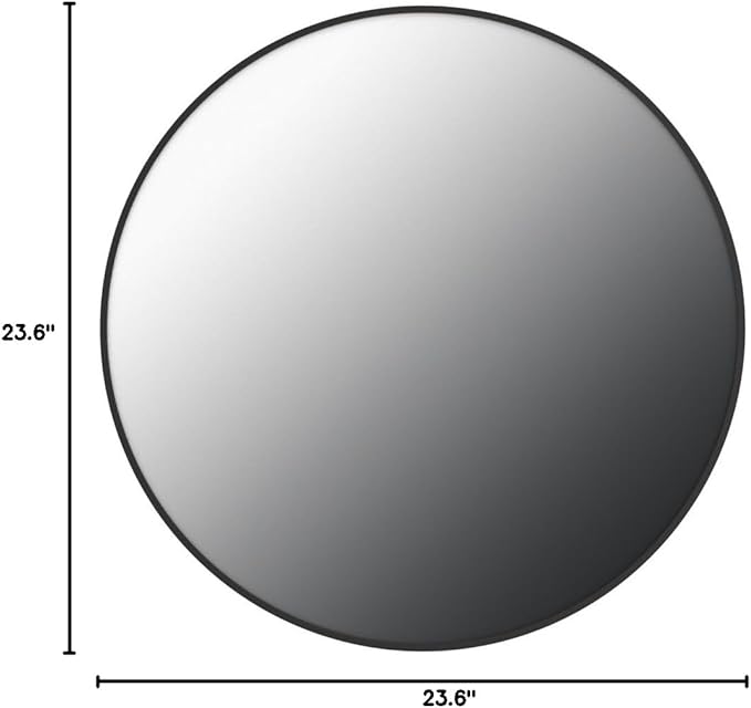 VooBang Round Mirror 23.6" Black Wall Mounted Circle Mirrors Vanity Mirror with Aluminum Alloy Frame Modern Decoration for Bathroom, Living Room, Vanity, Bedroom, Entryway