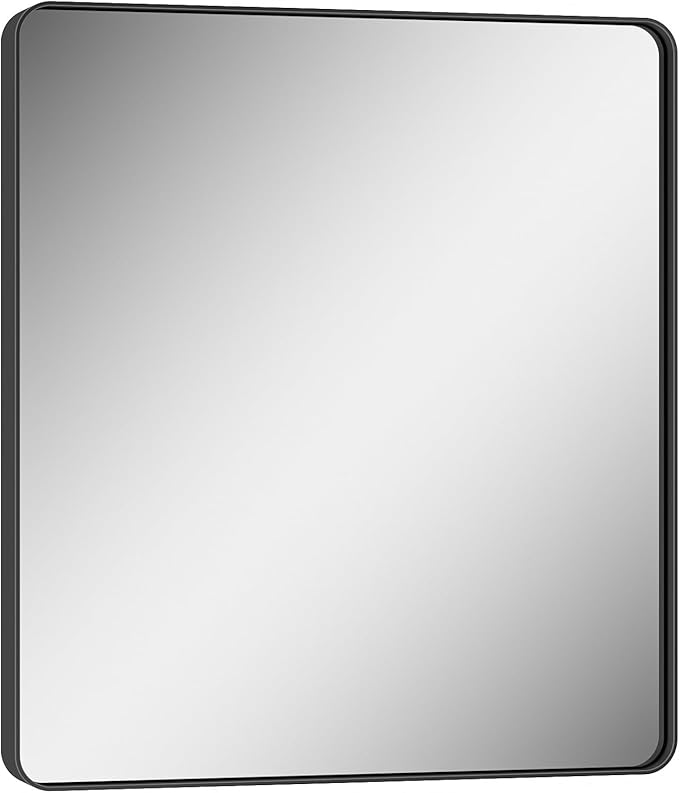 Keonjinn Black Bathroom Mirror for Over Sink, 32 x 36 Inch Rounded Rectangle Bathroom Vanity Mirror, Matte Black Sandblasted Finish, HD Tempered Glass, Wall Mirrors with Seamless Aluminum Alloy Frame