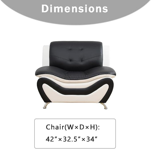 Leather Couches for Living Room, Living Room Couch Set, Sofa for Bedroom, Apartment, Living Room Furniture Sets (a-Leather Black&White, Chair)