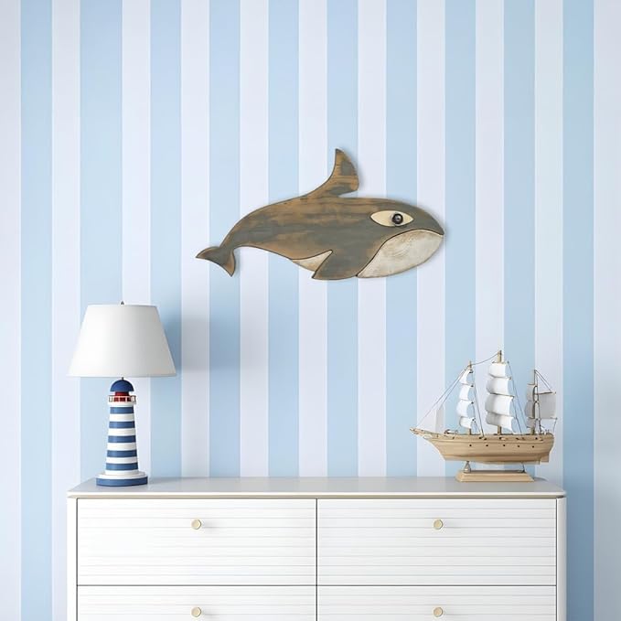 Driftwood Fish Nautical Wall Decor - Handmade Wooden Rustic Coastal Wall Art for Living Room, Bedroom, Office, Bathroom - Ocean Beach Decoration (Finn)