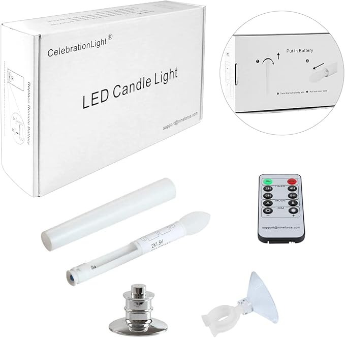 6 Pack Flameless Taper Candles with Remote/Timer & Suction Cup, Battery Operated Flickering LED Window Candles, Vintage Christmas Electric Fake Candlesticks, Silver Holder