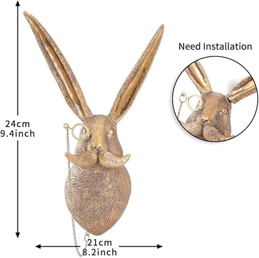 Joogour Head Wall Mount Decor,Resin Animal Sculptures,Art Deco Wall Hanging Decoration for Living Room Bedroom Officeroom Gift (Rabit)