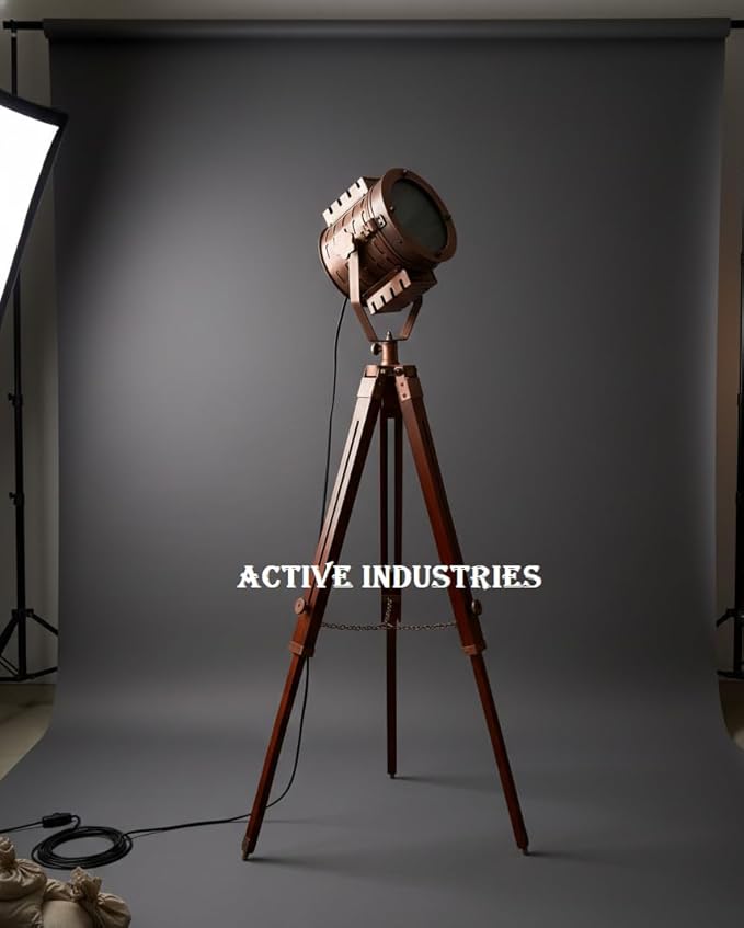 45" Hollywood Vintage Industrial Nautical Mid Century Modern Spotlight Floor Lamp with Tripod Stand - Nautical Searchlight for Office, Cinema, Living Room, and Studio Décor - Adjustable & Stylish