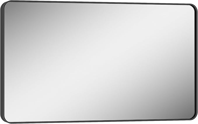 Keonjinn Black Vanity Mirror, 40 x 24 Inch Rounded Rectangle Matte Black Bathroom Mirrors for Over Sink, Anti- Rust Farmhouse Mirror with Seamless Metal Frame, HD Tempered Glass, Sandblasted Finish