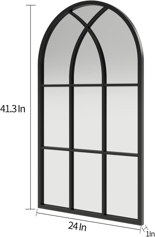 ironsmithn Arched Mirror, 41.3"x24" Windowpane Mirrors, Window Finished Metal Mirror, Black Grid Mirrors for Decor Living Room Fireplace Entryway Bedroom Hallway