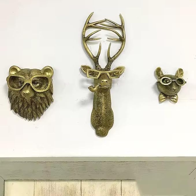 Animal Heads Wall Decor, Deer Head Wall Mount, Resin Animal Sculptures Head Wall Hanging Decoration for Family Living Room Bedroom Bathroom Kitchen Gift (Deer)