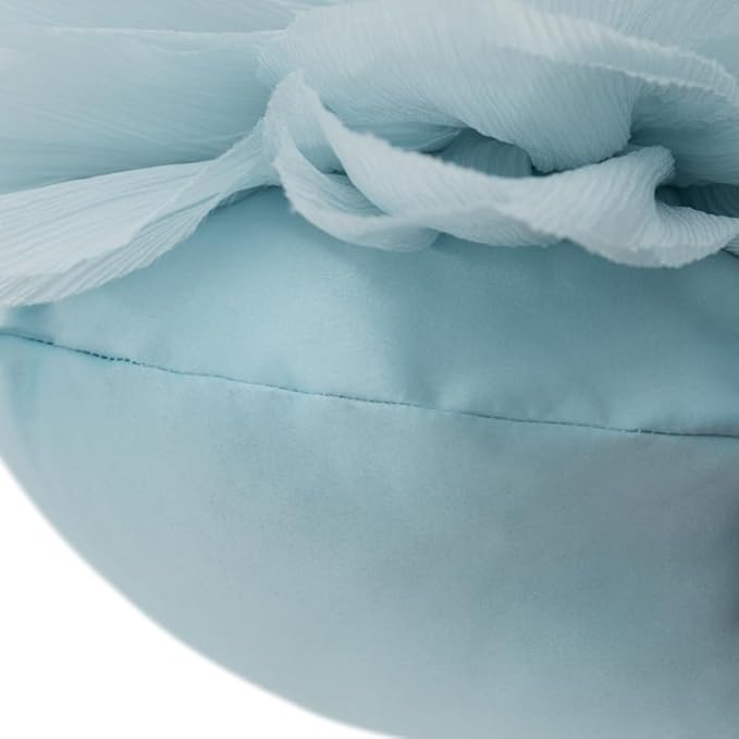 Light Blue Decorative 3D Round Flower Pillow Handmade Cute Floral Summer Throw Pillow with Insert Satin Accent Cushion for Sofa Bed Couch Living Room Brdroom Boho Home Decor 12 Inch
