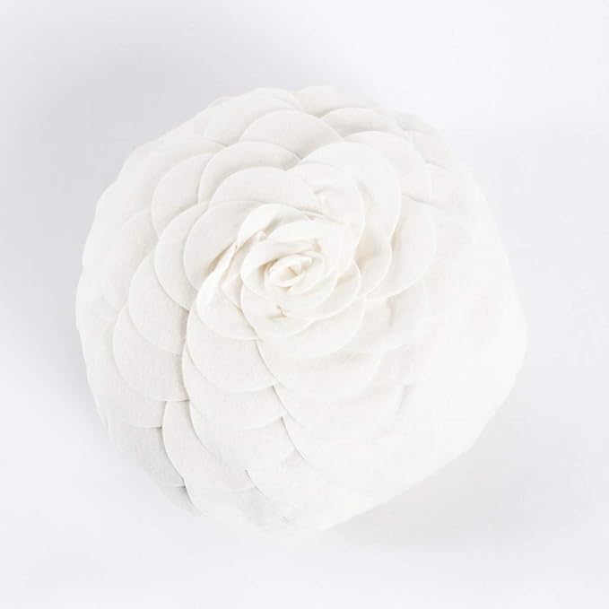 SARO LIFESTYLE Flower Design Poly Filled Throw Pillow, Ivory, 16"