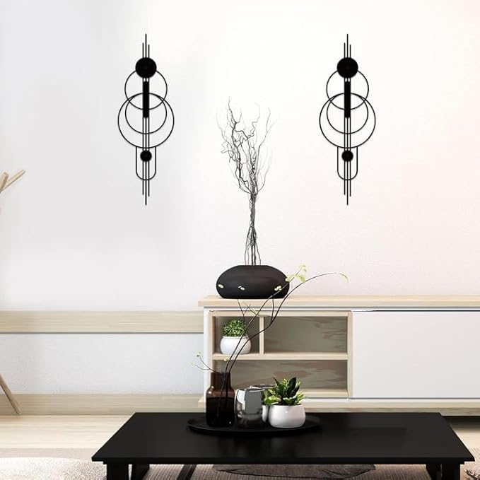 ruelen 2 Pcs Small Metal Abstract Wall Art, Modern Minimalist Wall Decor Single Line Art Metal Vertical Wall Decor Geometric Wall Hanging Sculptures for Home Bedroom Living Room, 15.7 x 5.1 Inch
