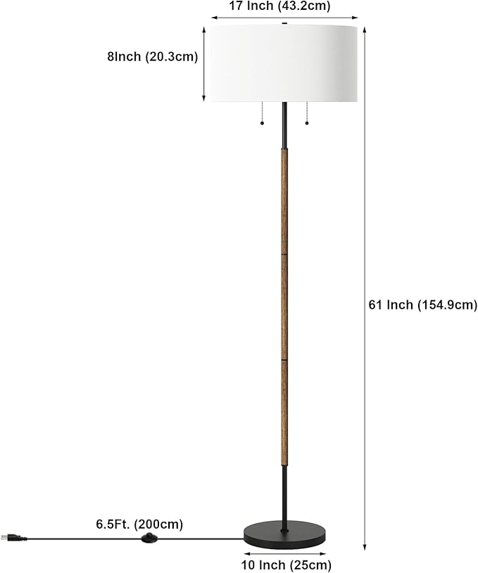 Karjoefar 2-Light Floor Lamp, Mid Century Floor Lamp with White Fabric Shade, Standing Lamp Tall Lamp for Living Room Bedroom, 3 Color Temperatures 9W Bulb Include