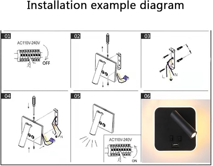 USB Charging Port Wall Wash Light Black Bed LED with Interior Wall Adjustable Spotlight Reading lamp Wall lamp Bedroom Indoor Bedside Lamp 3000K (3W + 10W)
